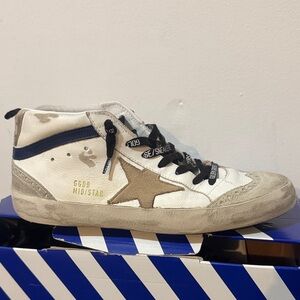 Golden Goose Kids White, Beige & Navy Mid Star Sneaker